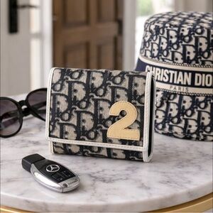 AUTHENTIC CHRISTIAN DIOR TROTTER #2 SNAP BIFOLD WALLET NAVY CREAM WITH BOX SPAIN